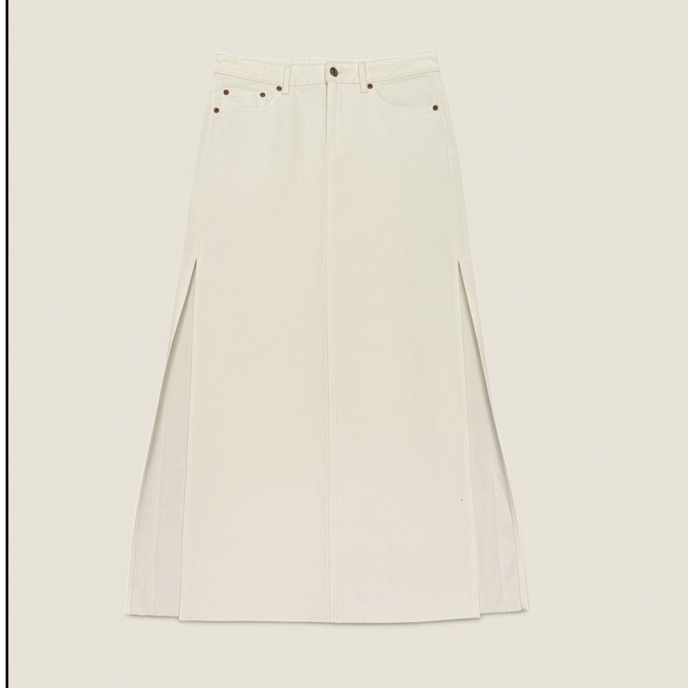 American Eagle Womens Low Rise Maxi Skirt White Denim Double Slit Size 4 27W